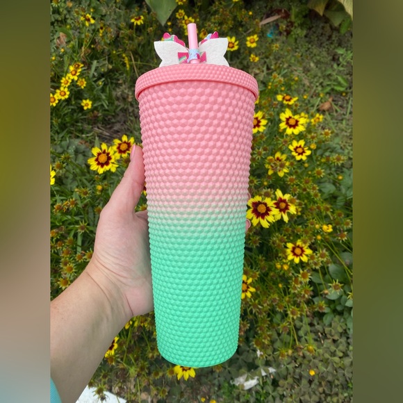 Starbucks BNWT Watermelon Pink and Green Ombré 24oz Studded Tumbler - Picture 2 of 4